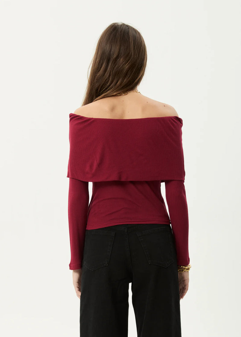 Beckett Off-Shoulder LS Top - Burgundy