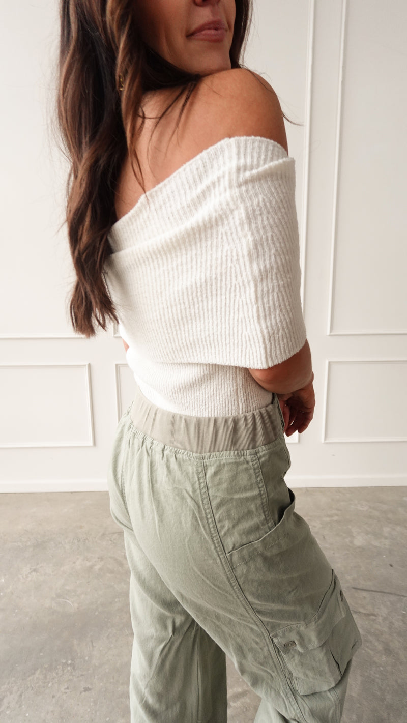 White Off-Shoulder Knit Top