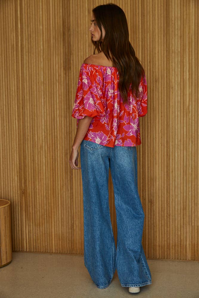 Floral Print Off The Shoulder Top