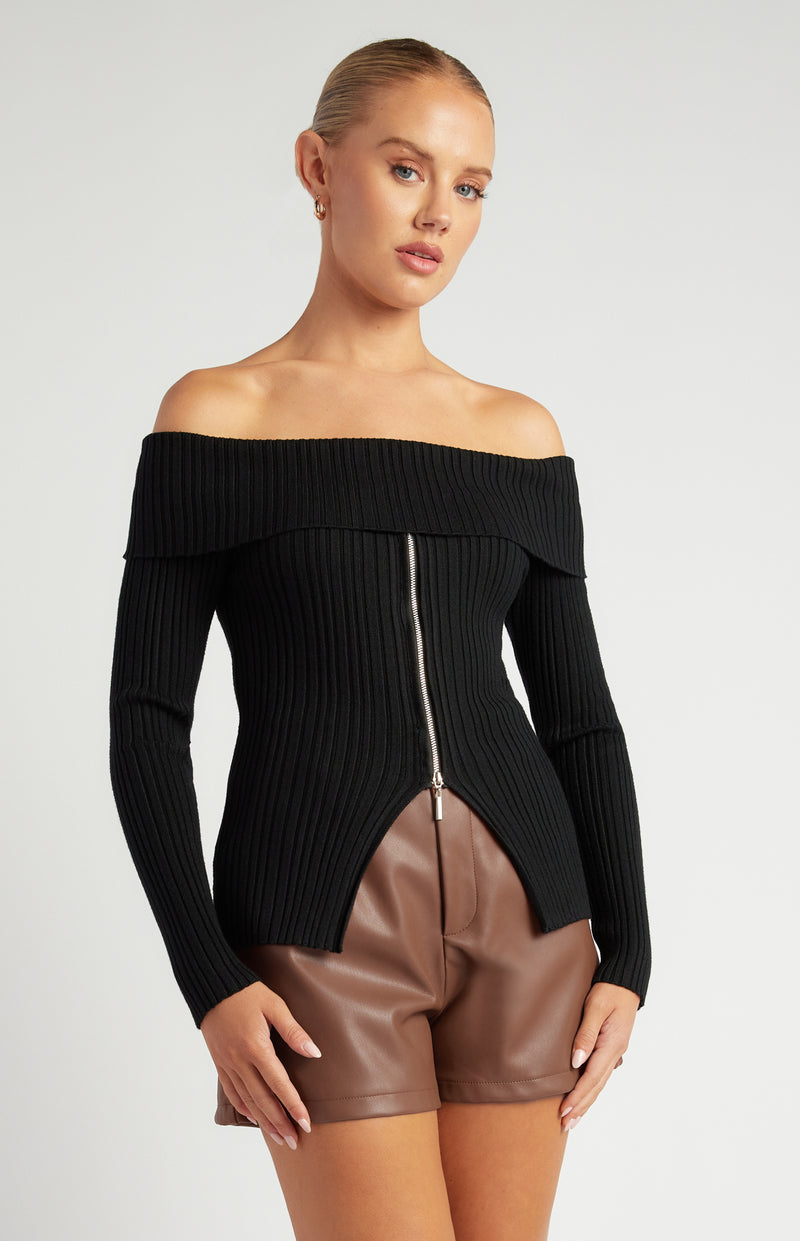 Liana Off-Shoulder Knit Top - Black