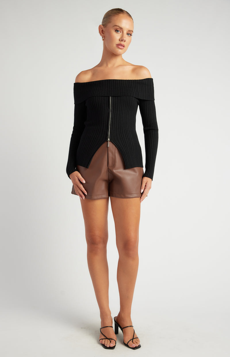 Liana Off-Shoulder Knit Top - Black