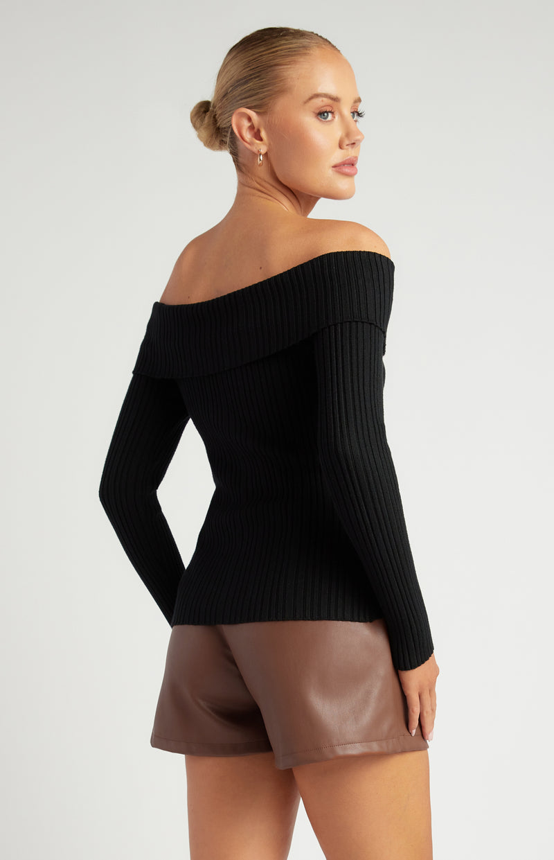 Liana Off-Shoulder Knit Top - Black