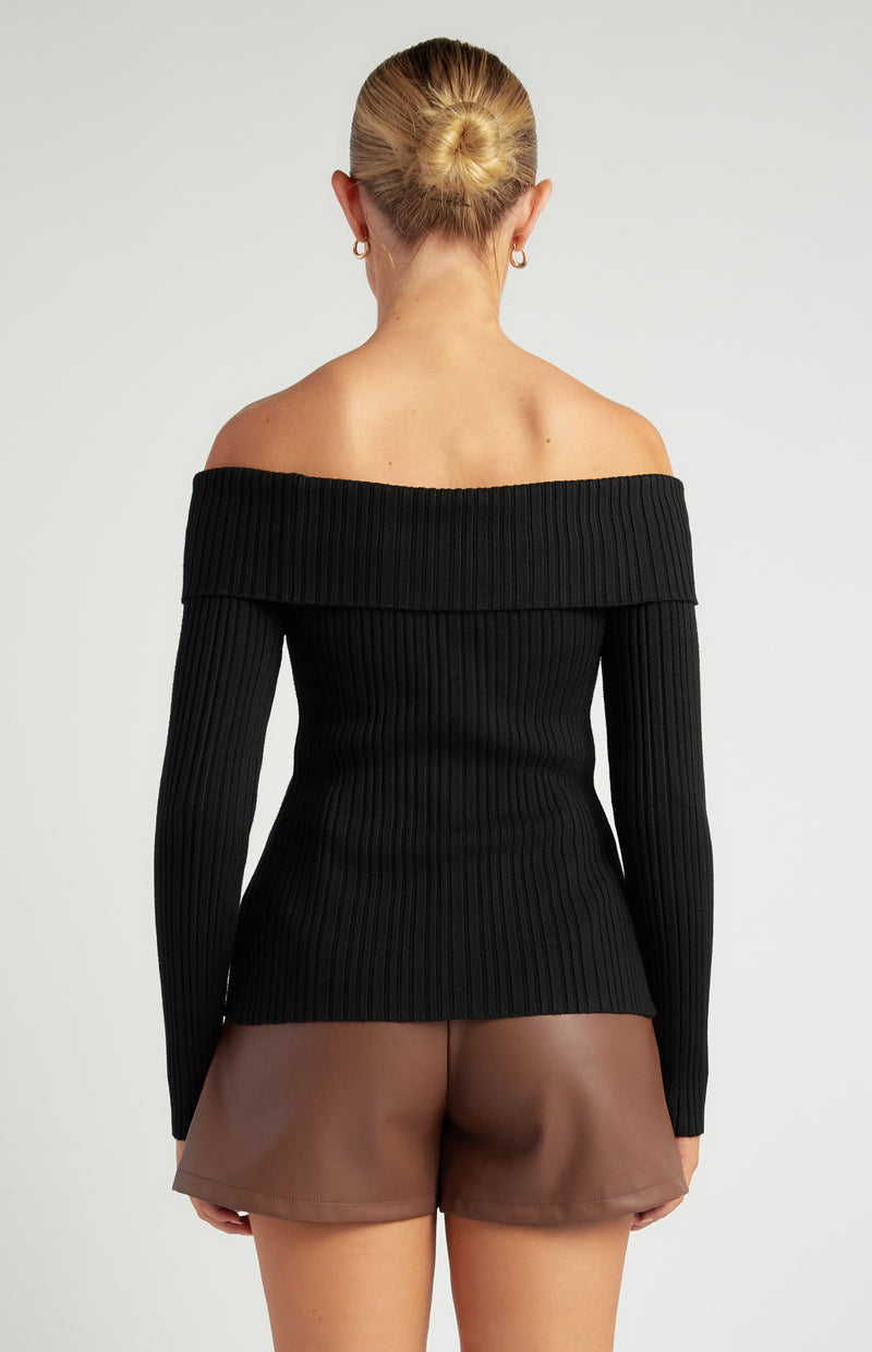 Liana Off-Shoulder Knit Top - Black