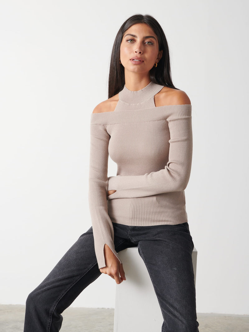 Kennedy Cut Out Knit Top - Taupe