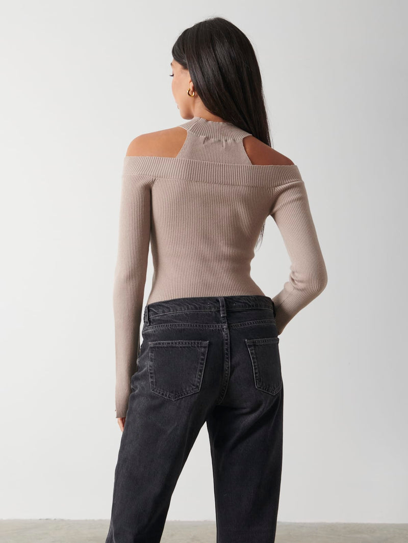 Kennedy Cut Out Knit Top - Taupe