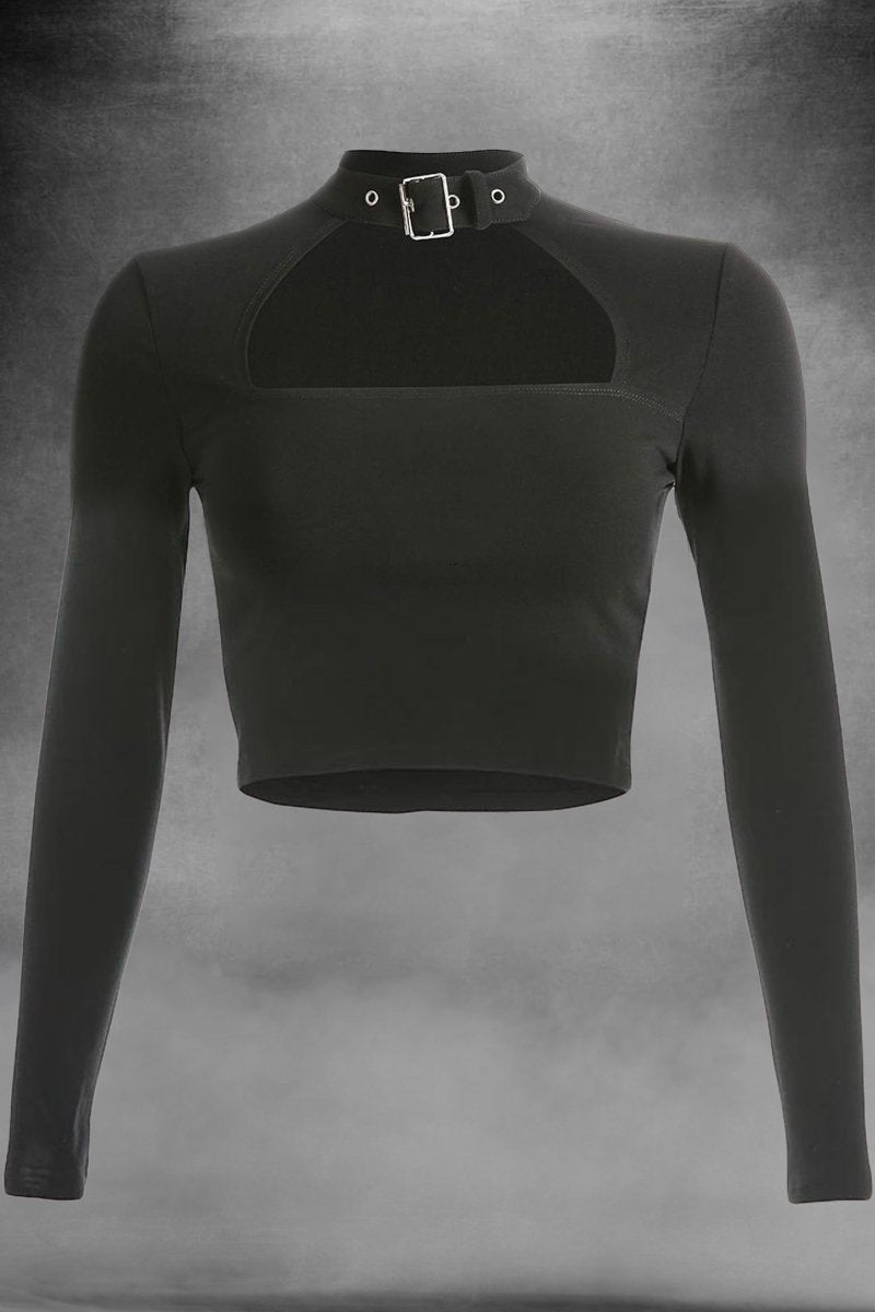 Black Cut Out Sexy Long Sleeve Crop Top