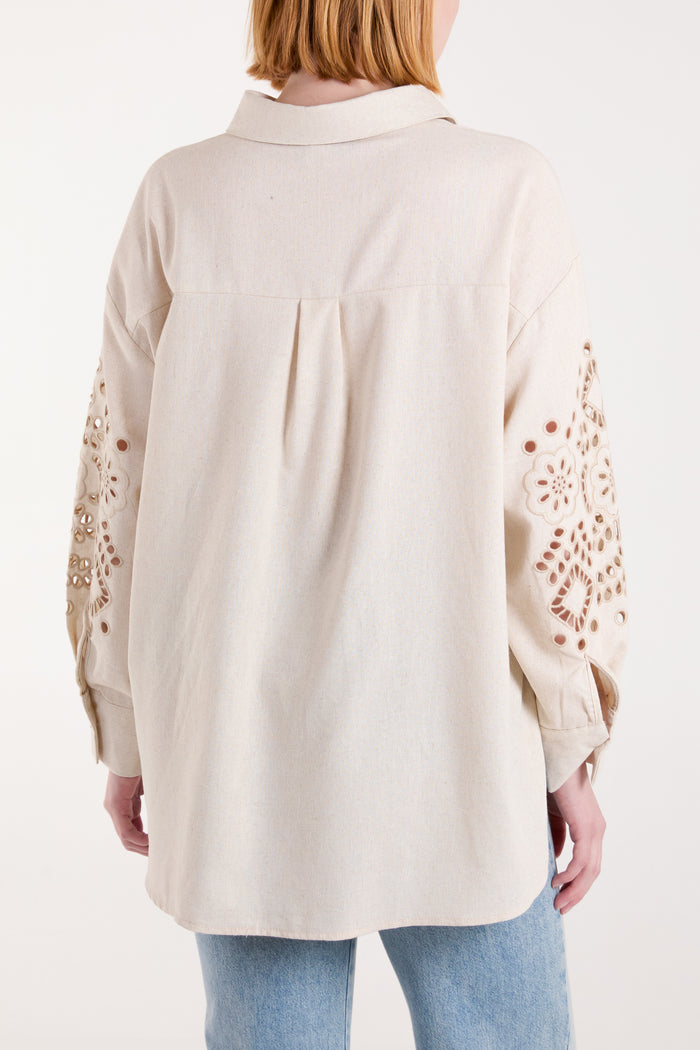 CUT OUT LINEN MIX SHIRT IN LIGHT STONE