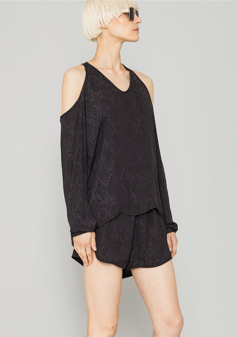 TOP CUT OUT - JACQUARD SATIN black snake