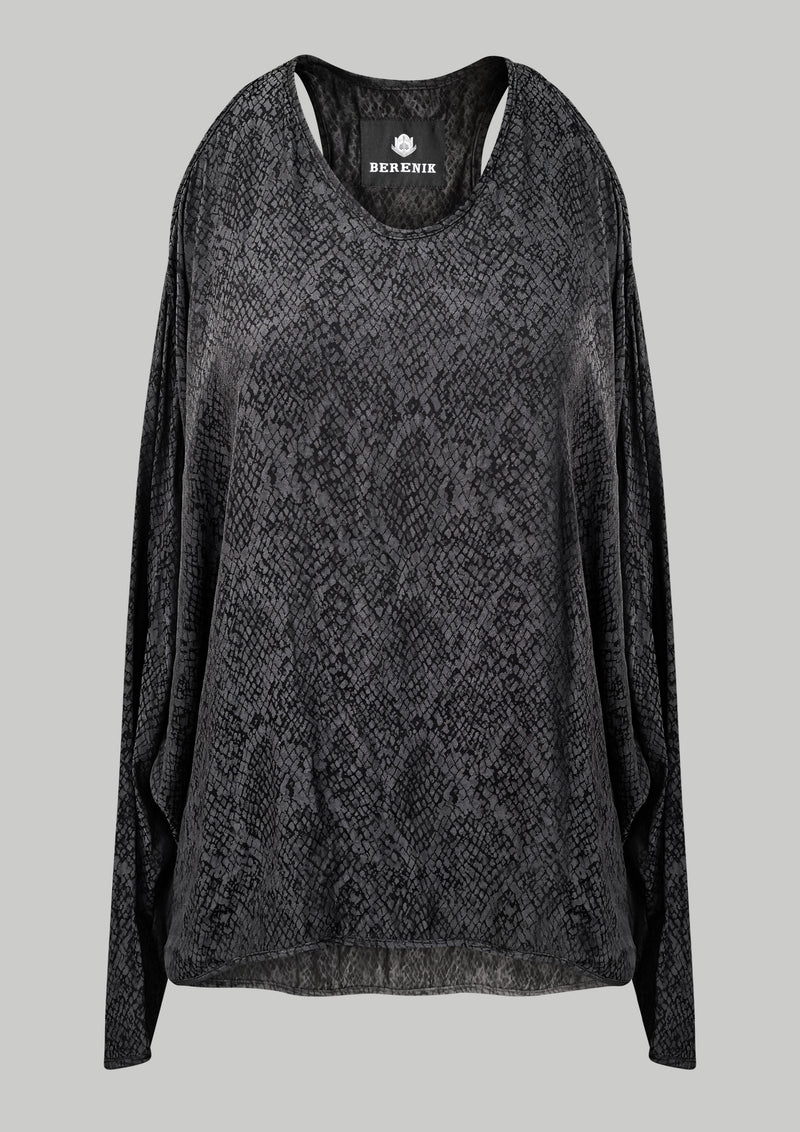 TOP CUT OUT - JACQUARD SATIN black snake