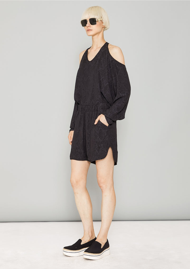 TOP CUT OUT - JACQUARD SATIN black snake
