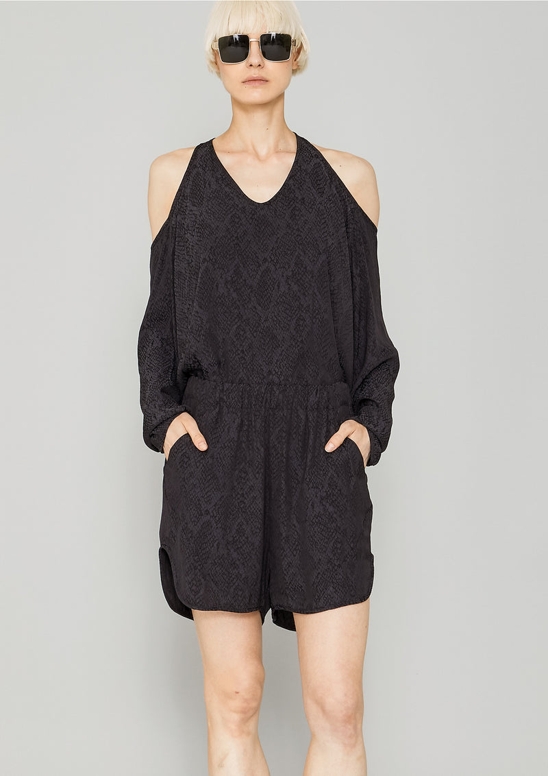 TOP CUT OUT - JACQUARD SATIN black snake