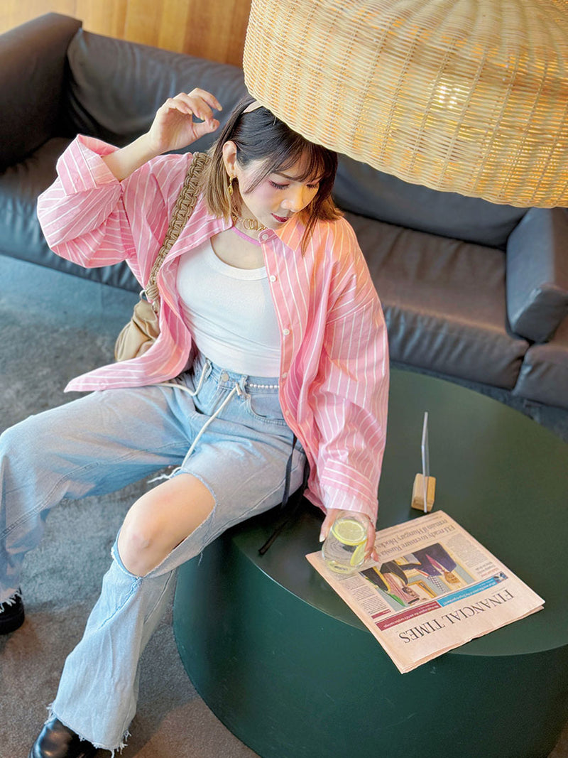 Cut Out Back Striped Shirt (2 Colours)