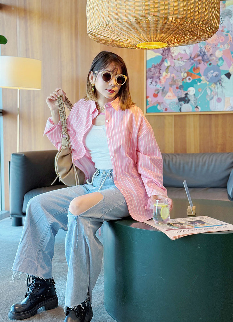Cut Out Back Striped Shirt (2 Colours)
