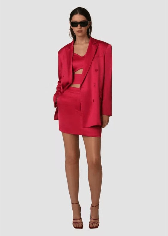 Satin cut-out top in fuchsia