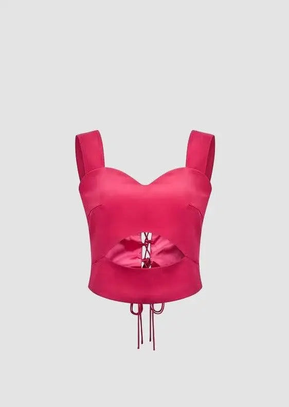Satin cut-out top in fuchsia