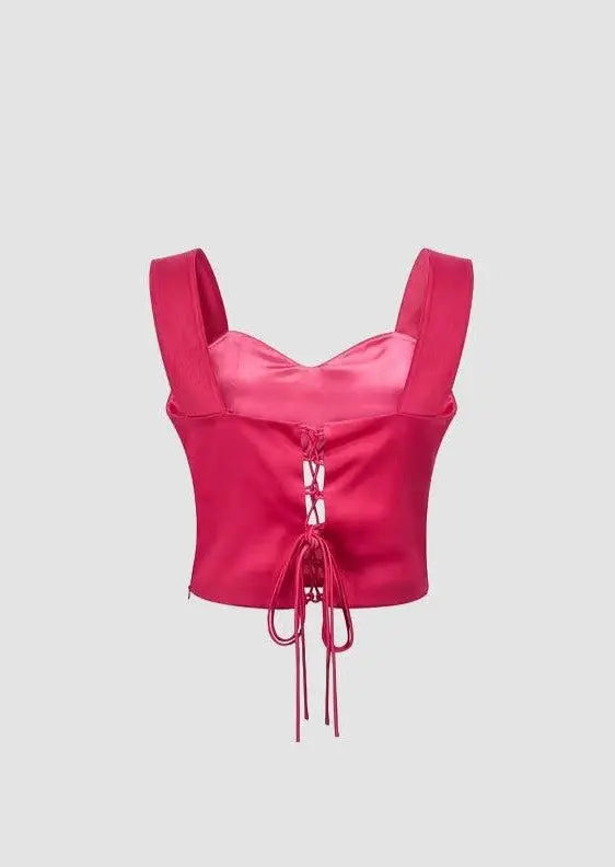 Satin cut-out top in fuchsia