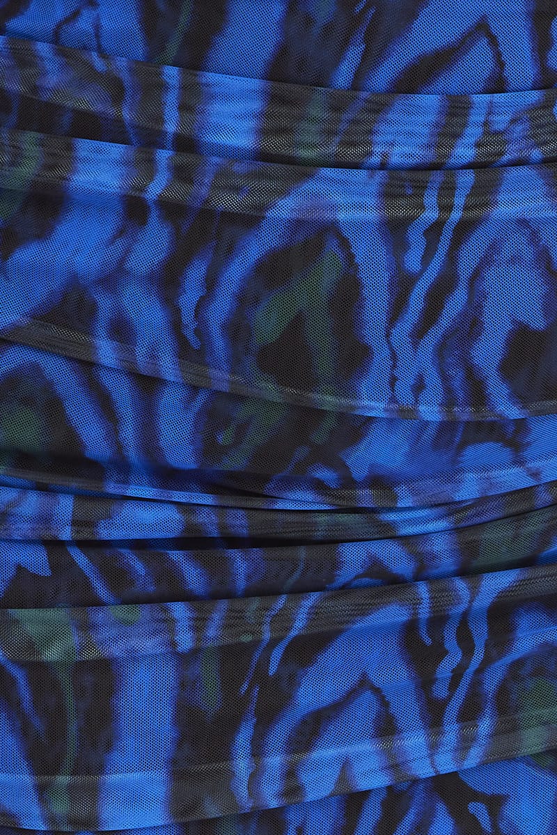 Blue Abstract Bodycon Dress Mesh Swirl Detachable Straps