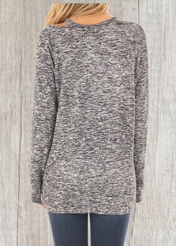 Cut out crossed front design long sleeve top