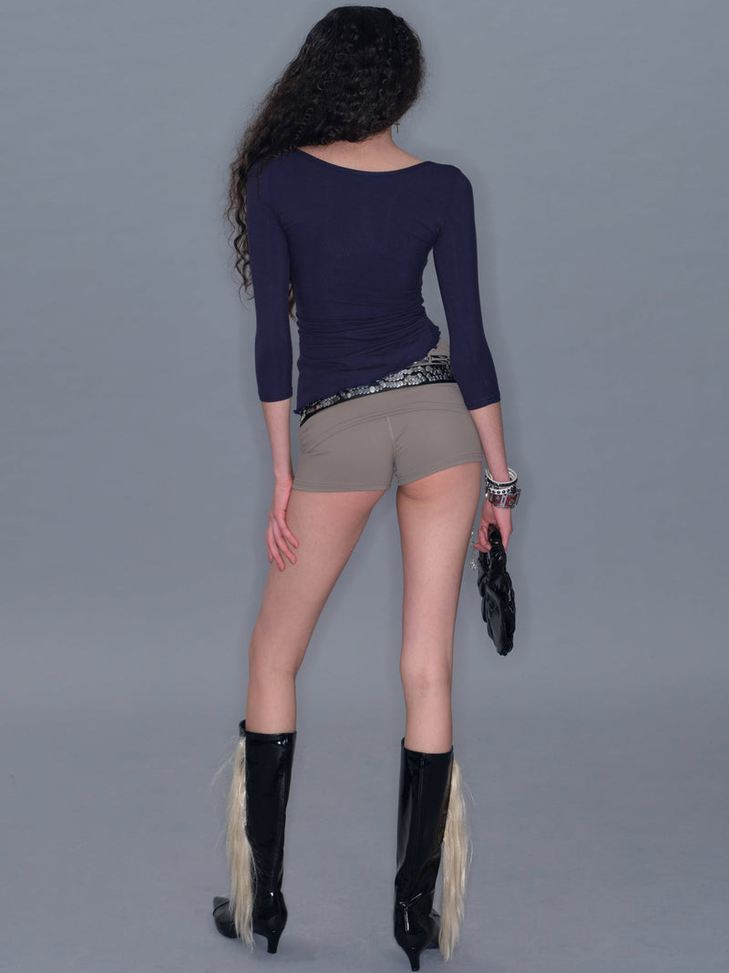 Ruched Fitted Backless Basic Long-sleeve