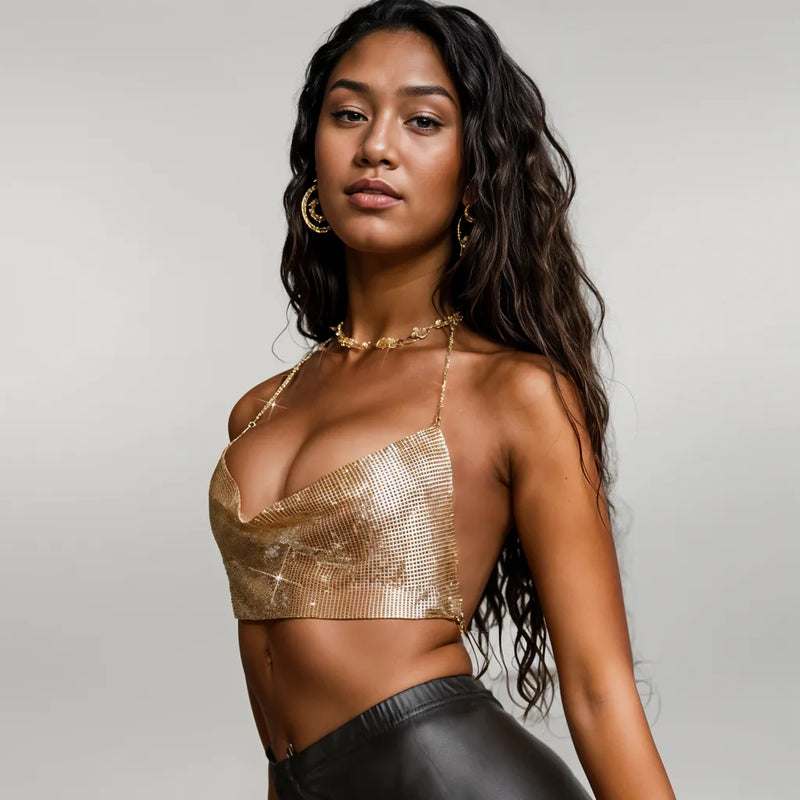 Short Sequin Backless Crop Top