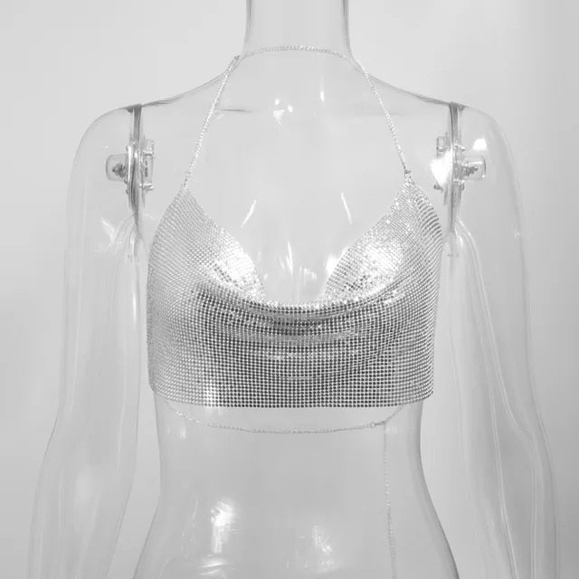 Short Sequin Backless Crop Top