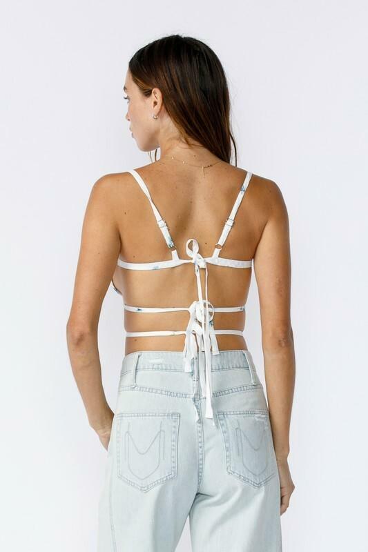 Fiona White and Blue Floral Backless Bustier Crop Top