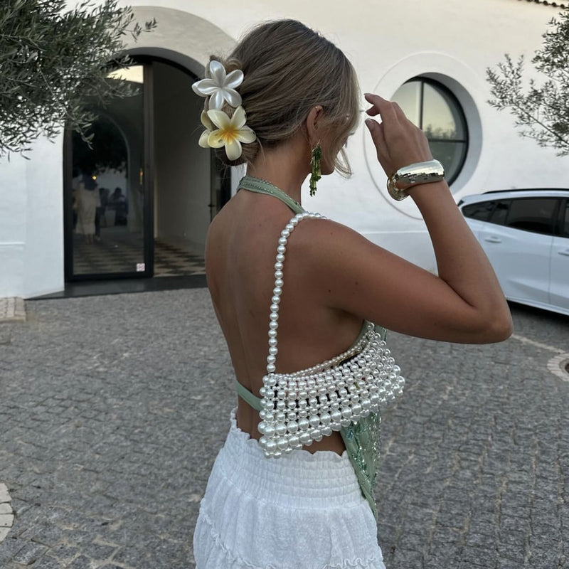 Sequin Backless Halter Top | Sexy Mesh Party Top