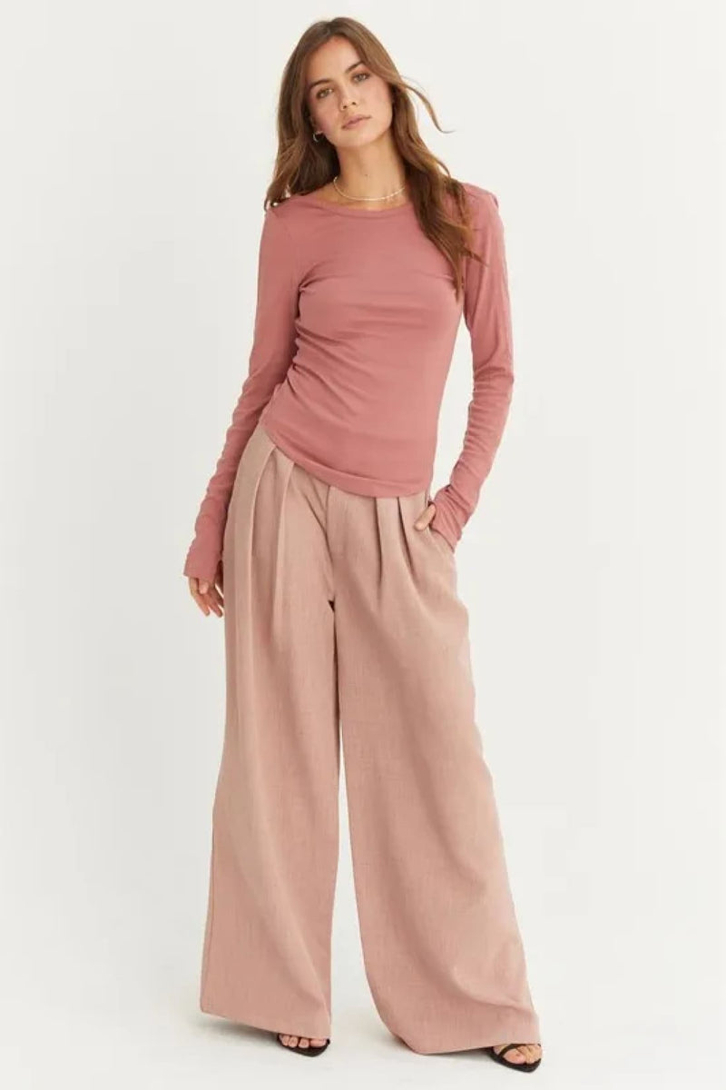 Backless Long Sleeve Top in Clay