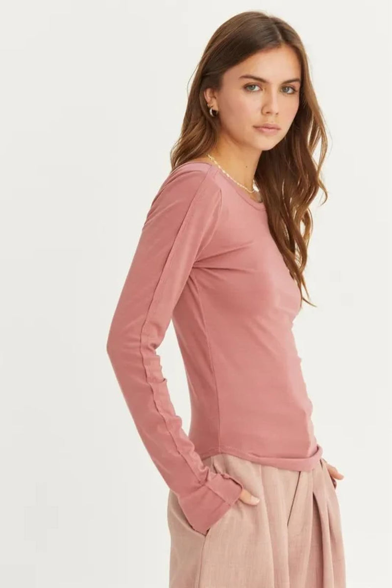 Backless Long Sleeve Top in Clay
