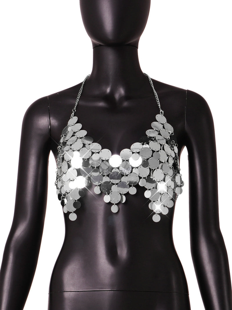 Clubwear: Sequin Backless Chain Women Vest