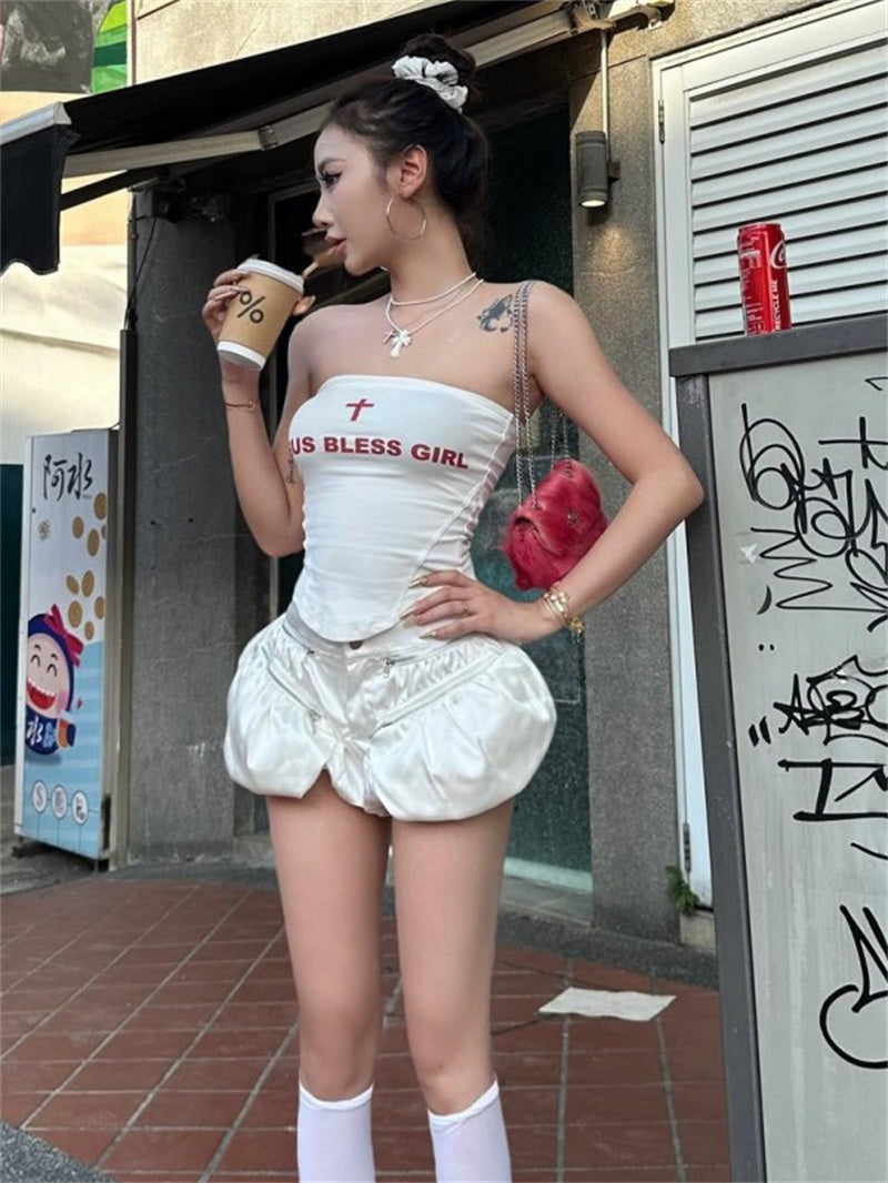 Liber Summer Women's Backless Letters Tank tops&Camis