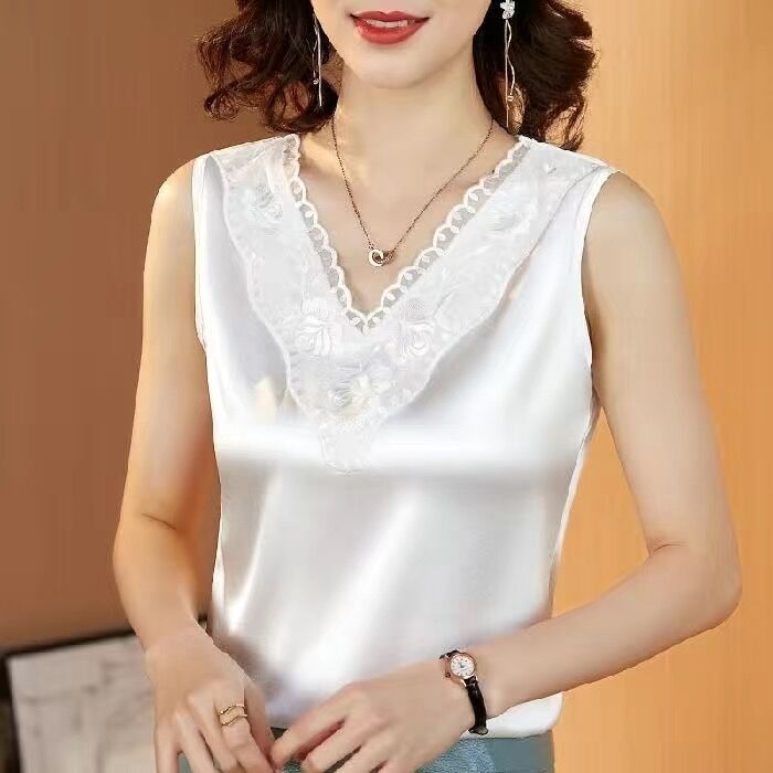 Sleeveless Faux Satin Silk Tank Tops Women Summer Backless Camisole Spaghetti Strap Top Women Halter V Neck Basic White Cami