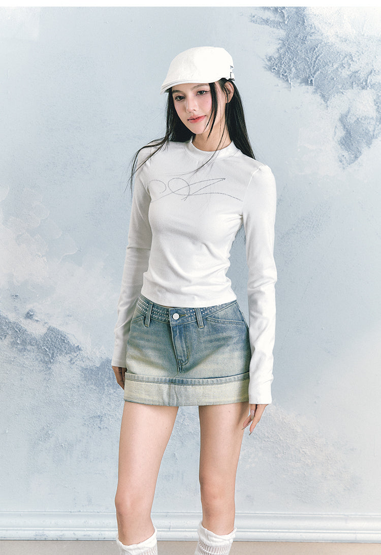 Rhinestones Backless Long-Sleeve T-Shirt