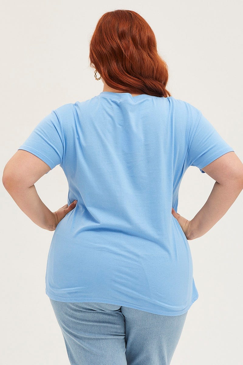 Blue Crop T-shirt Mountain Short Sleeve Cotton Semi