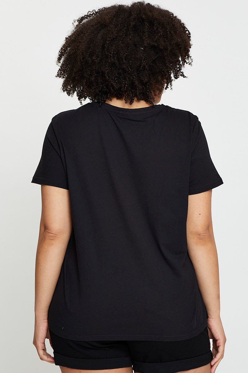Black Graphic T-shirt Eagle Rock Crew Neck Short Sleeve