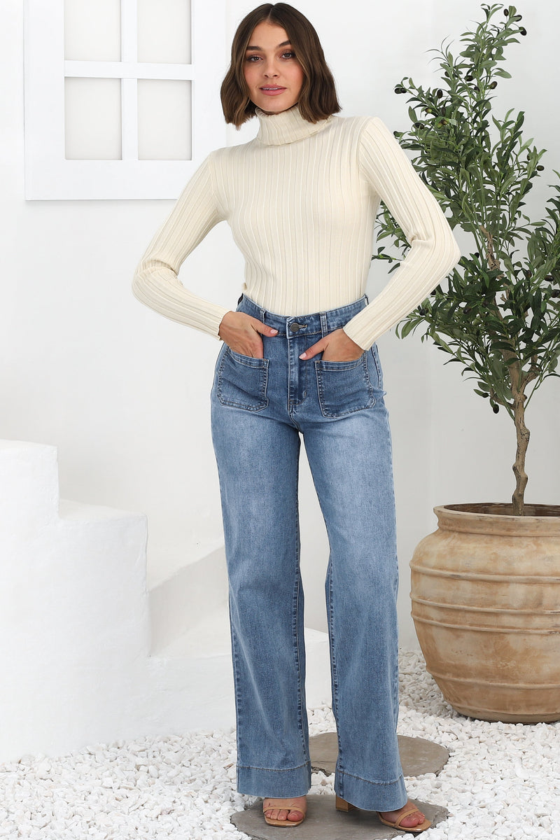 Cindy Wide Leg Jean in Stone Wash Denim