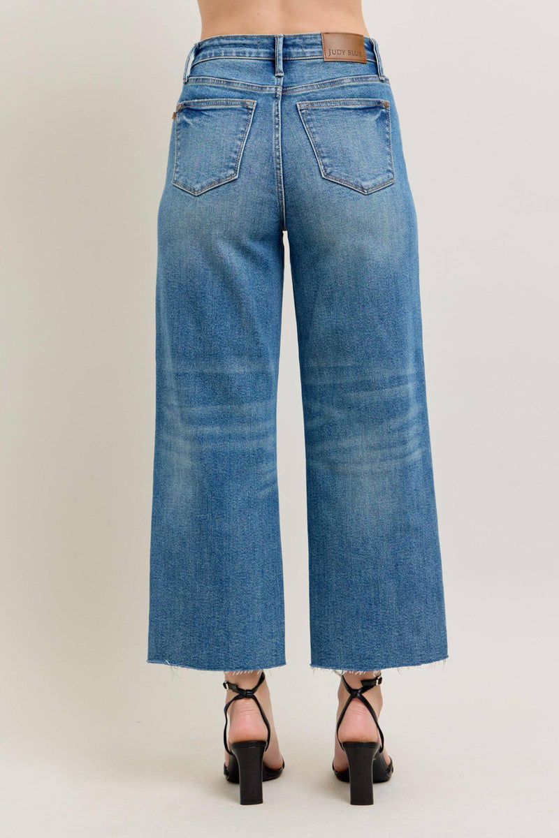 Judy Blue High Waist Rigid Magic Destroy Hem Crop Wide Leg Denim Jeans 88963