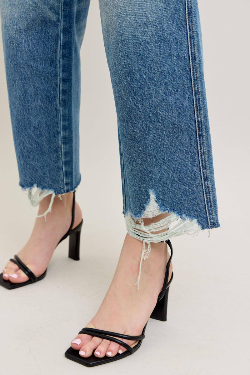Judy Blue High Waist Rigid Magic Destroy Hem Crop Wide Leg Denim Jeans 88963