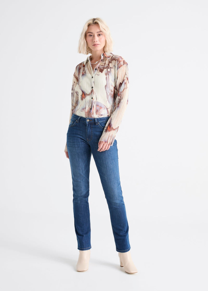Performance Denim Mid Rise Slim Straight - Aged Medium Stone