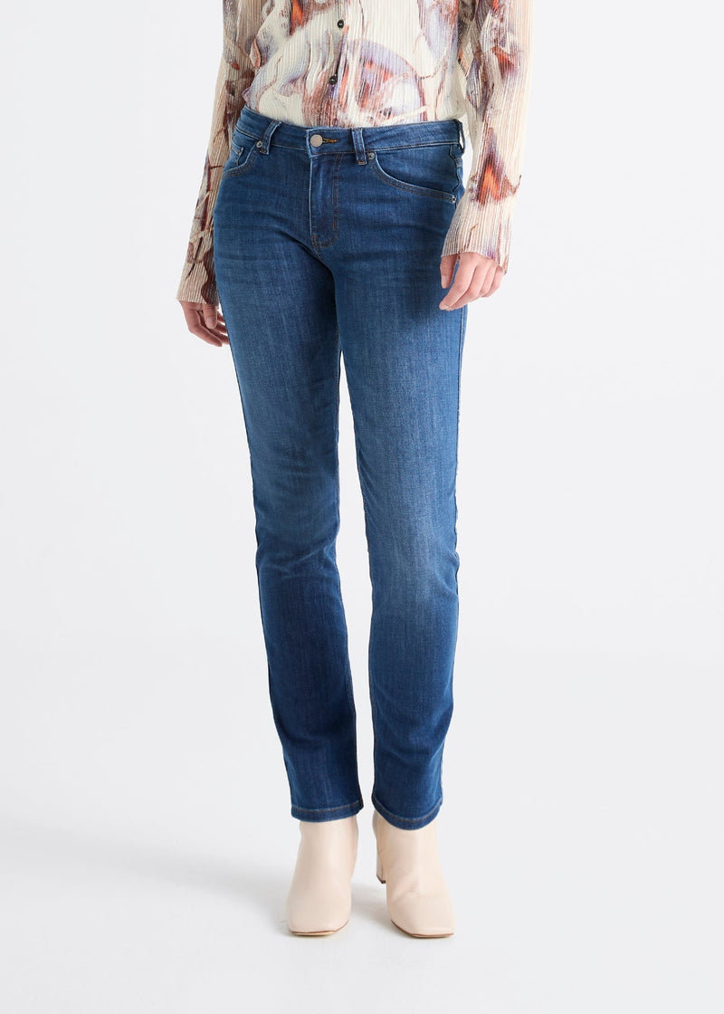 Performance Denim Mid Rise Slim Straight - Aged Medium Stone