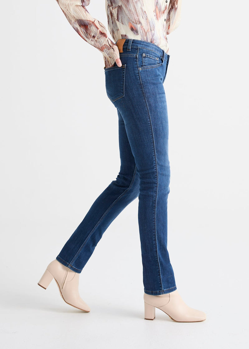 Performance Denim Mid Rise Slim Straight - Aged Medium Stone