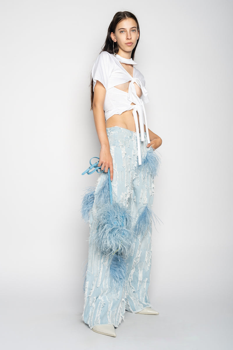 BOYFRIEND TROUSERS IN SHREDDED LIGHT BLUE DENIM