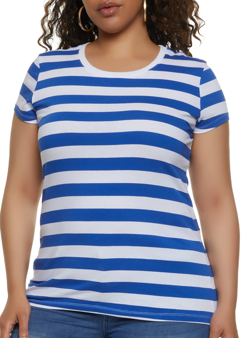 Plus Size Striped Crew Neck Tee