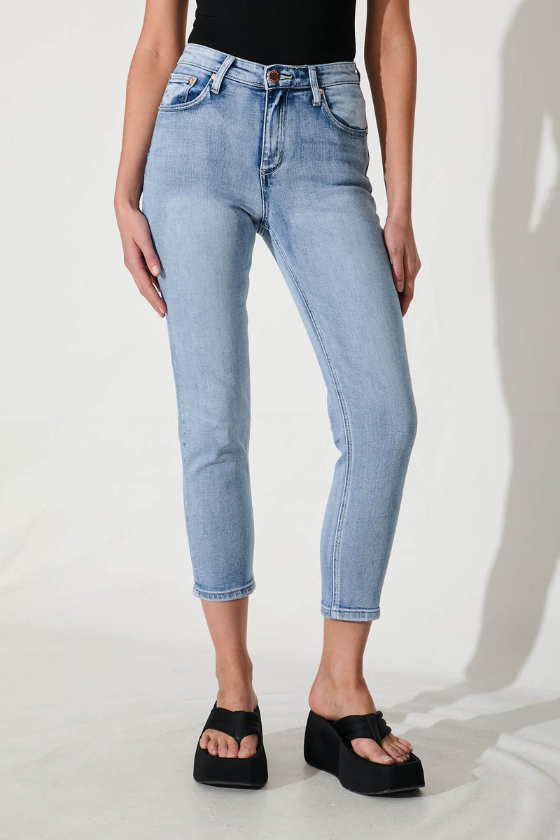 Ace Mid Rise Straight Leg Jean In Mid Blue Denim