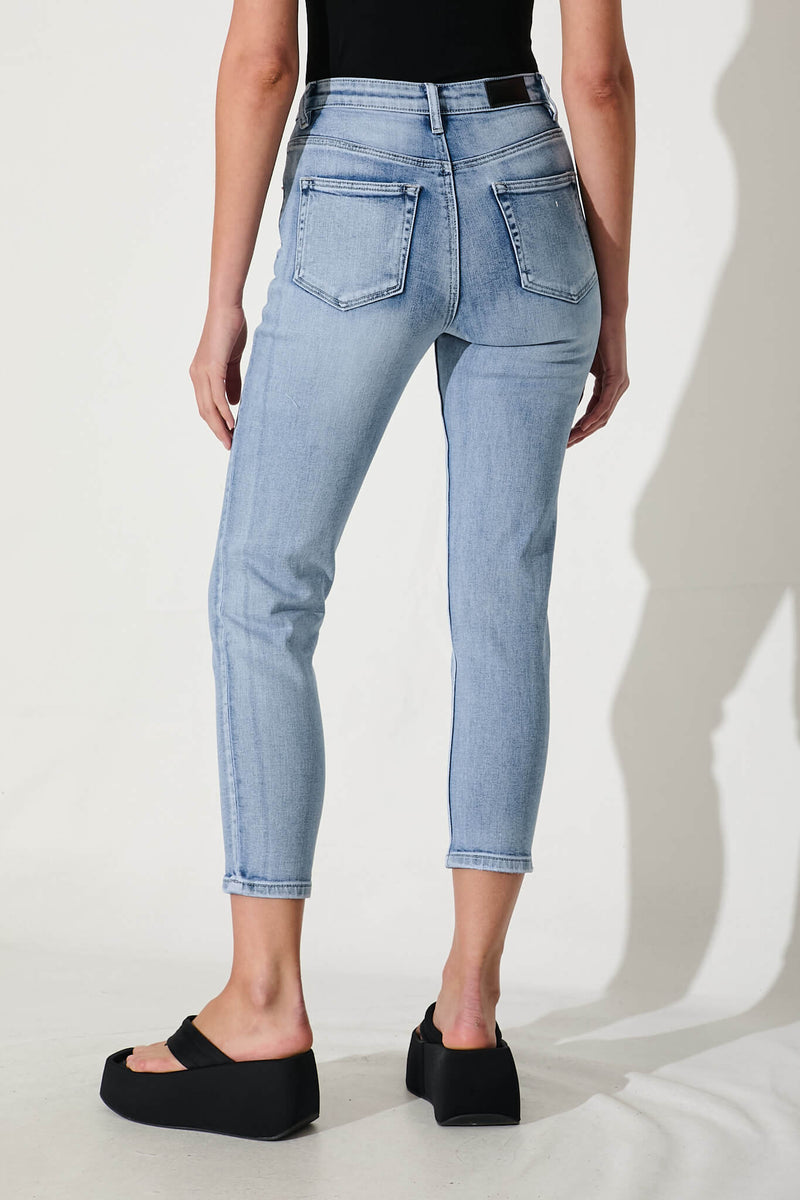 Ace Mid Rise Straight Leg Jean In Mid Blue Denim