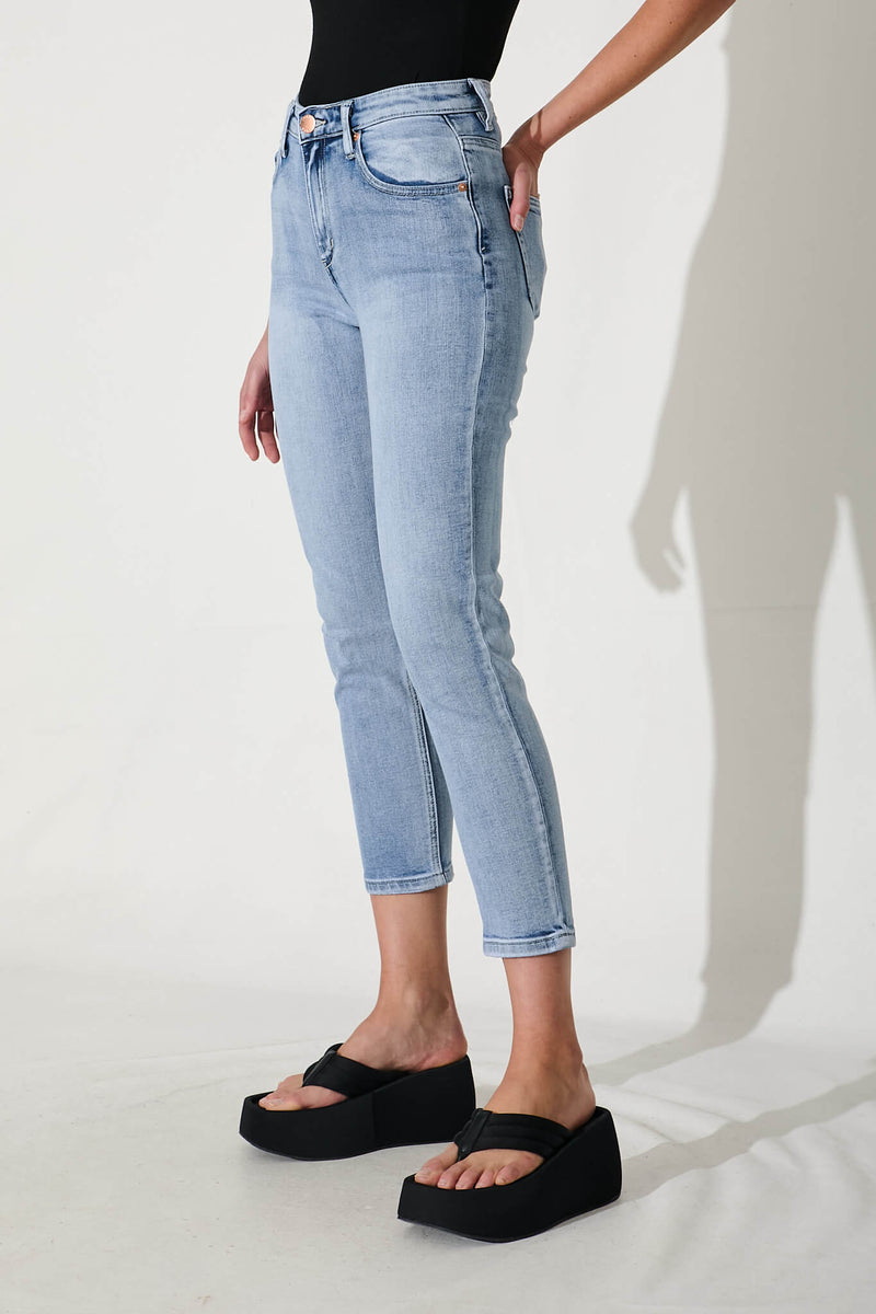 Ace Mid Rise Straight Leg Jean In Mid Blue Denim