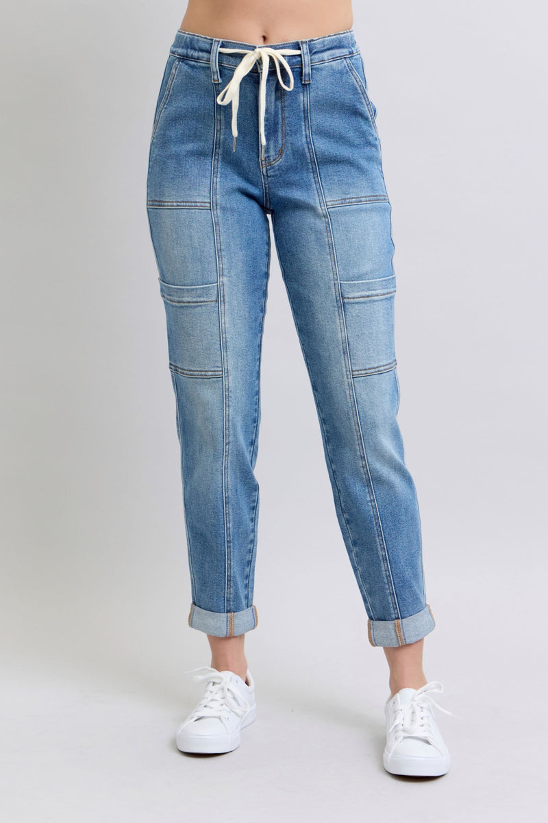 Judy Blue High Waist Cargo Cuff Jogger Denim Jeans 88909