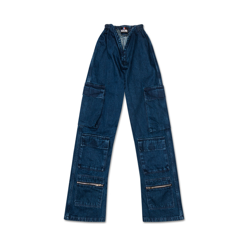 V Cut Denim Pants Blue