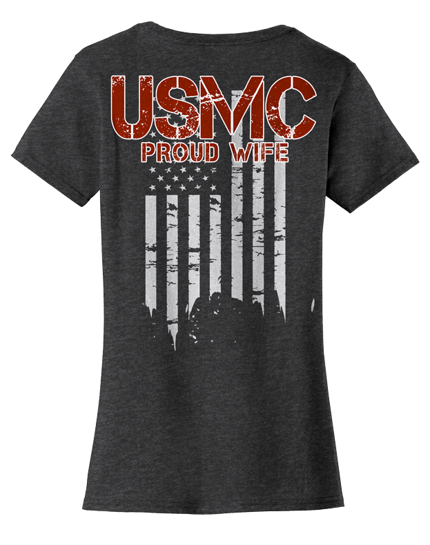 Rustic Proud Marine Wife USMC Ladies Tee V2 - Dark Heather