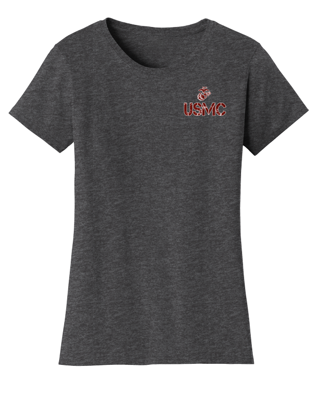 Rustic Proud Marine Wife USMC Ladies Tee V2 - Dark Heather